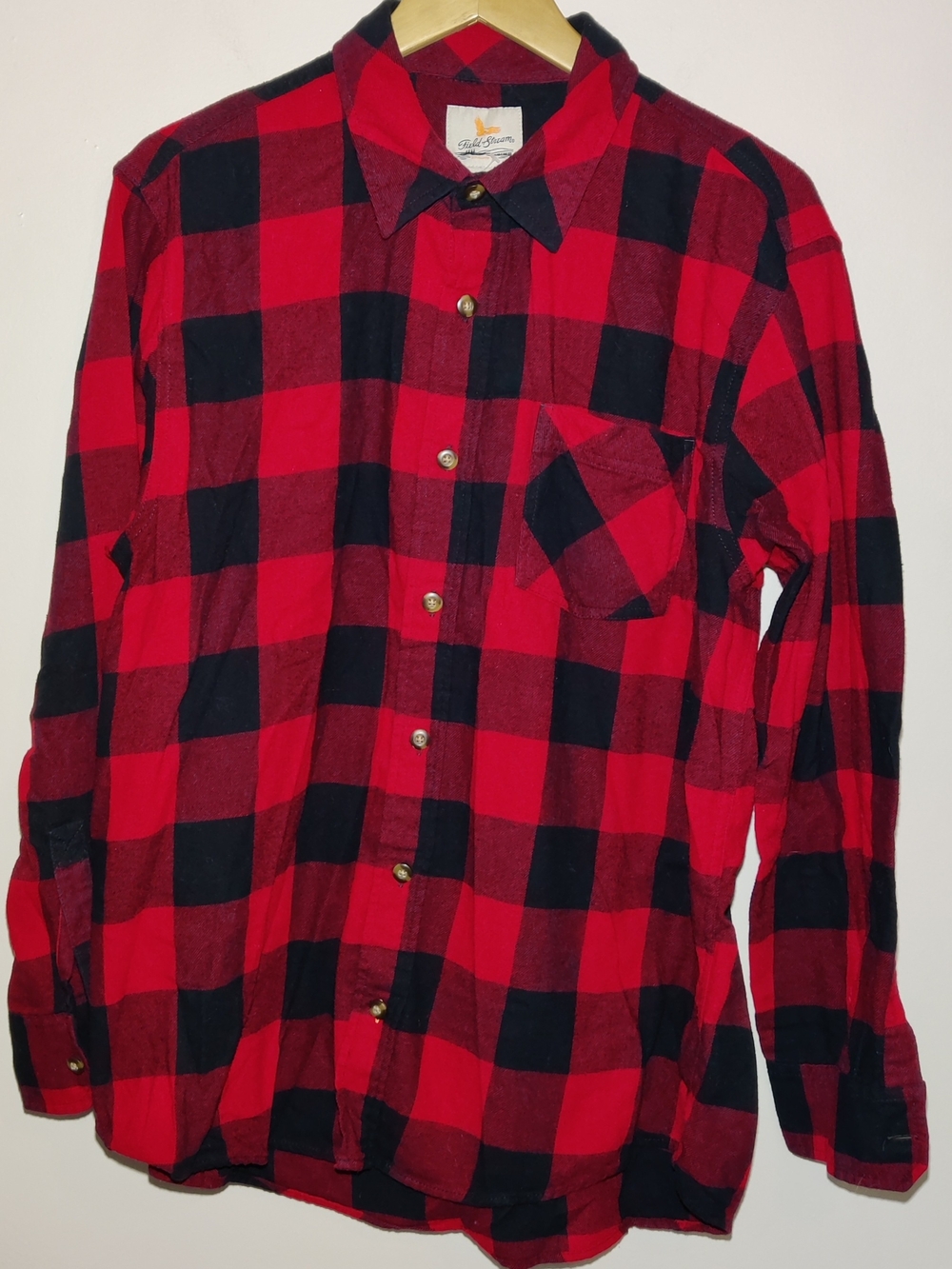 Field & Stream Mens Large Red Black Buffalo Plaid Heavy Flannel Shirt Button Up